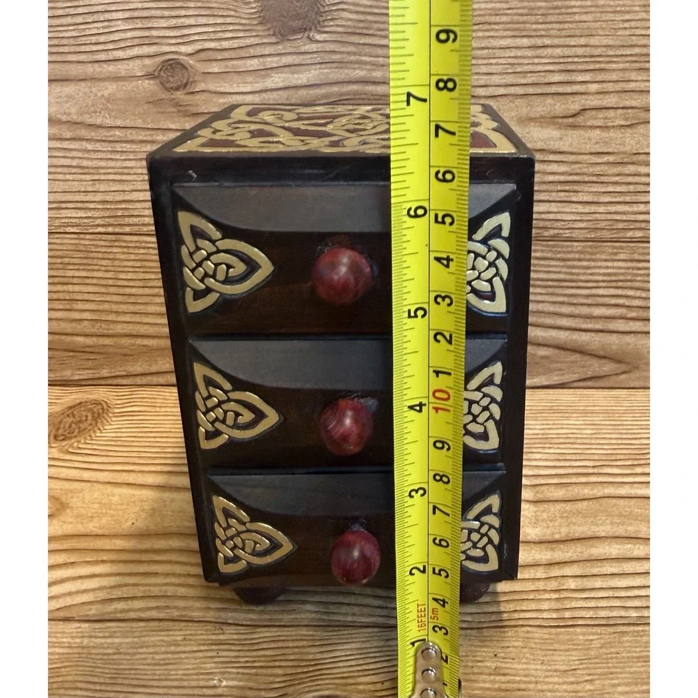 Hand Crafted Celtic Knot Irish Wooden Jewelry Trinket Box Drawers